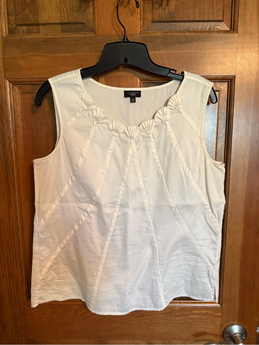 Talbots Cream Sleeveless Pleated Yoke Sleeveless Top